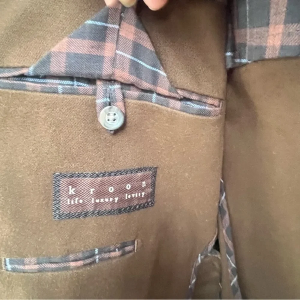Kroon Luxury Men 46 Brown Cotton Jacket Double Vent‎ 2 Button Blazer